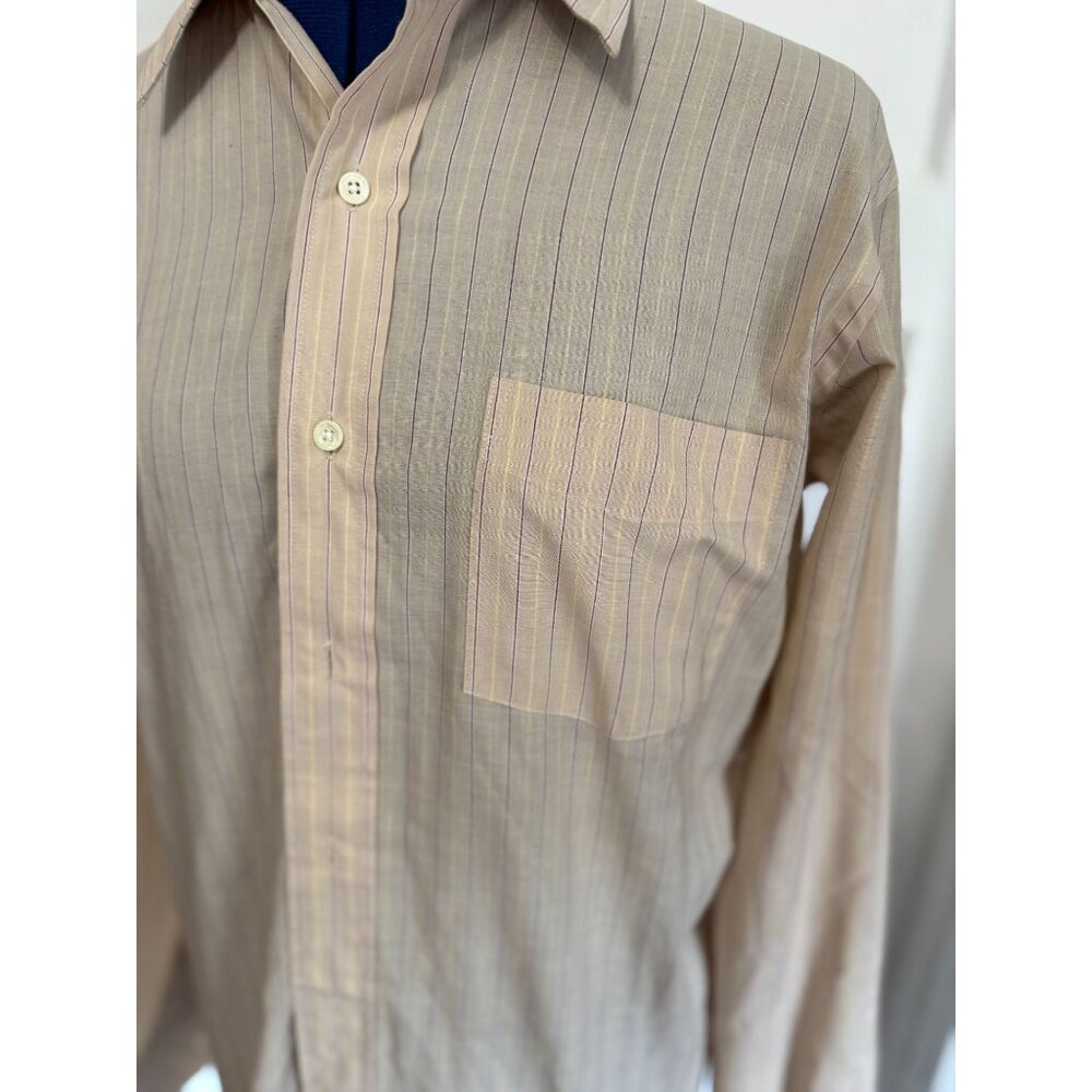 VTG 80s Chaps by Ralph Lauren Beige + Light Striped L/S Collared Button-Up Shirt